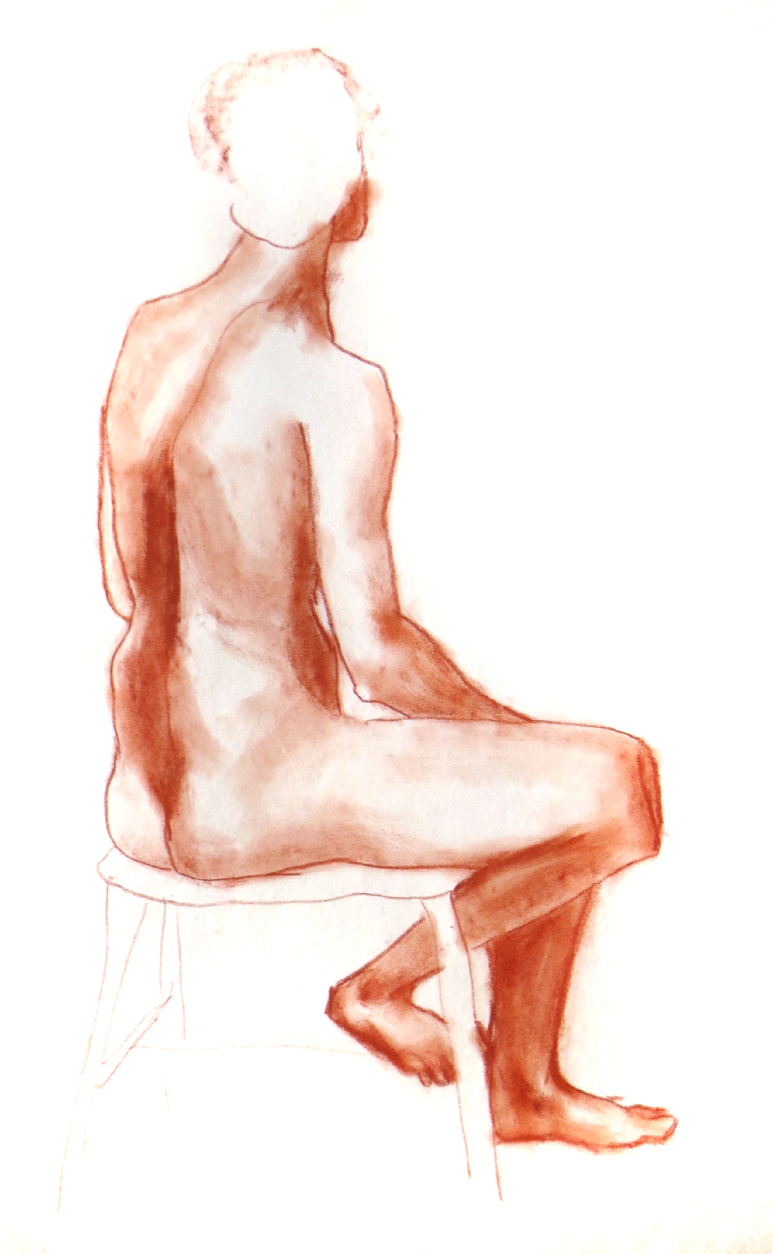 Conte figure on stool